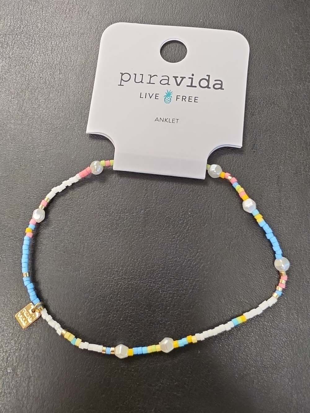 Pura Vida Beaded Anklet in Pastel Multi-Color And Pearls